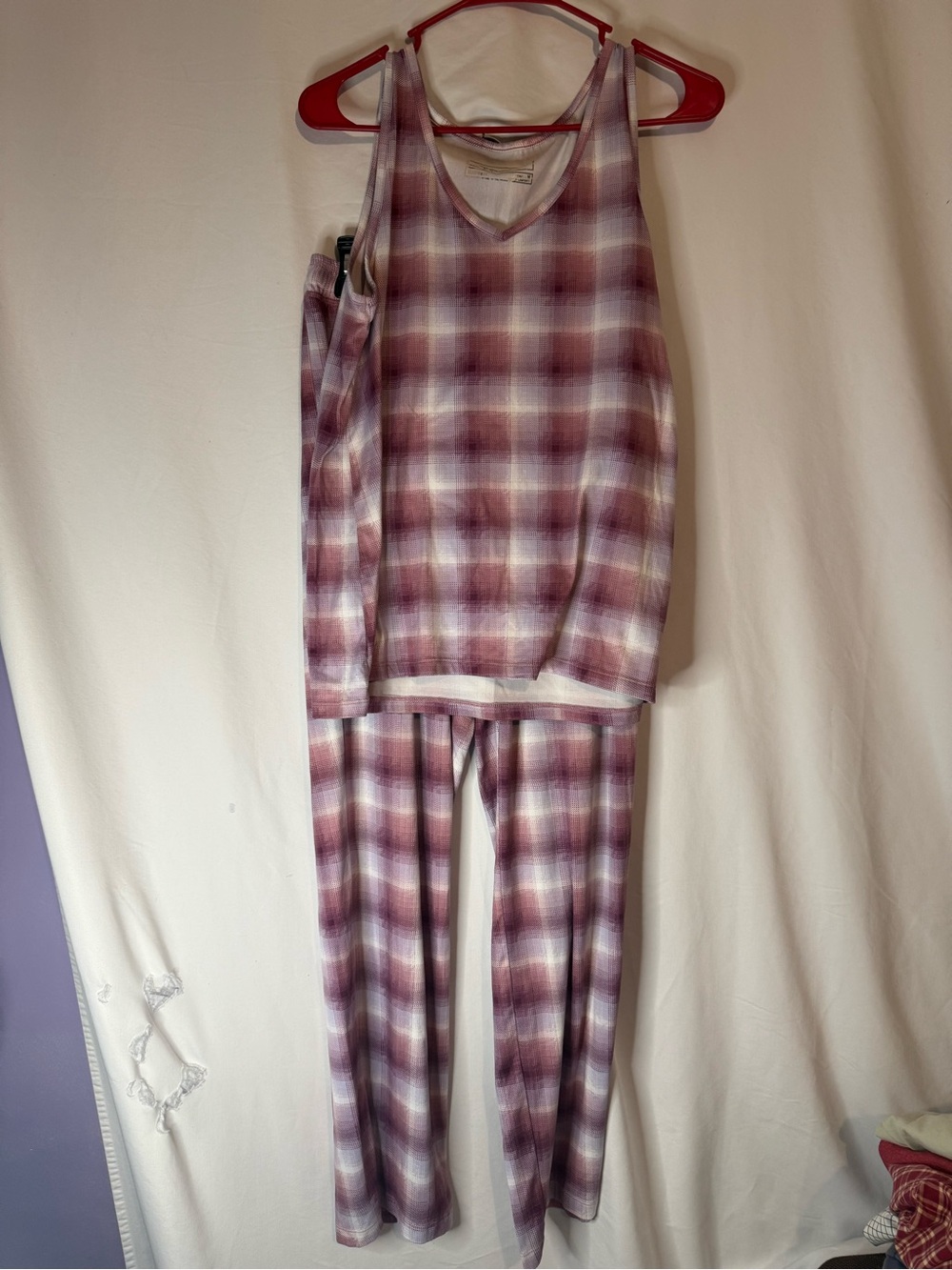 Eddie Bauer Pajama Set Womens M Pink Plaid Tank Pants 2 Piece Sleepwear